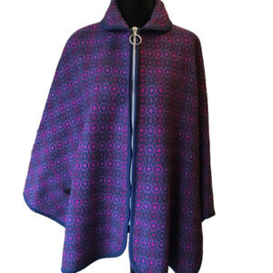 Vintage cape/ poncho. Women’s one size.  Woven in vibrant blues, purples, pinks.